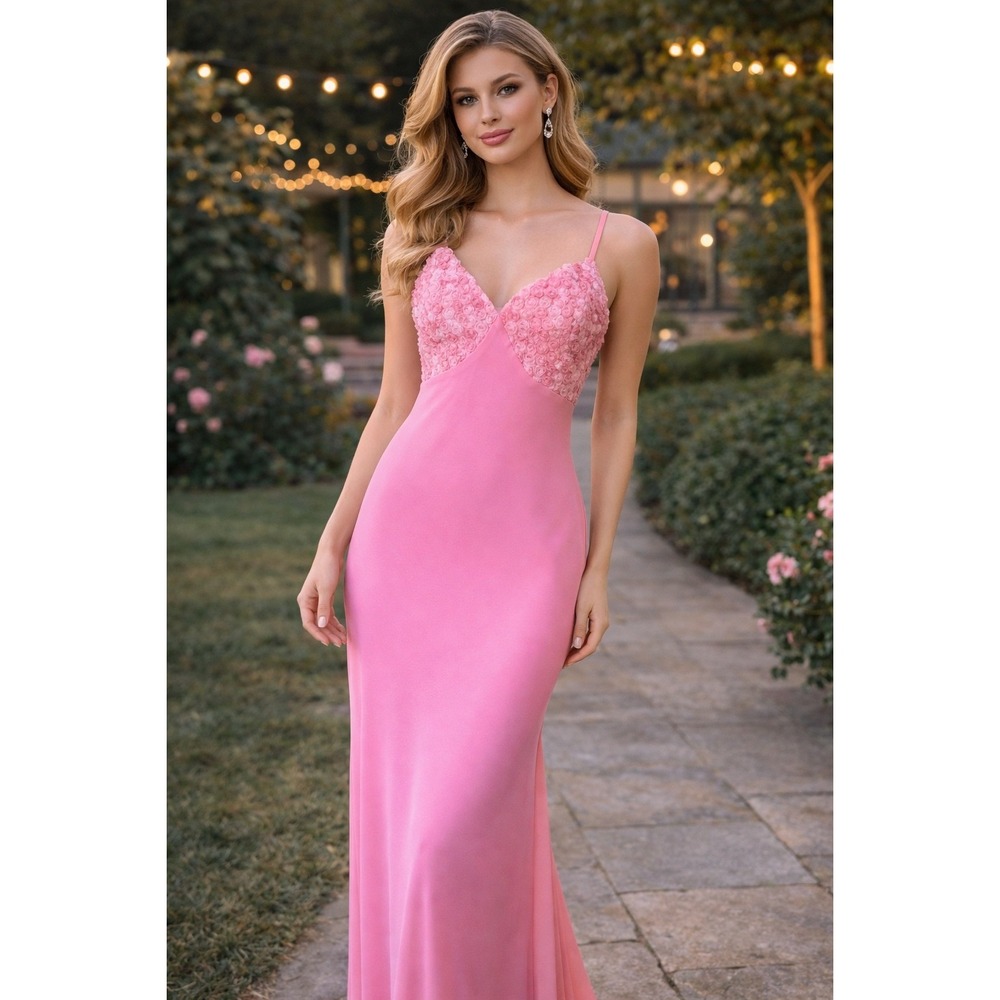 Wild Fable Y2K Pink Babydoll Slip‎ Dress M Coquette Rose Applique Fairy Angel